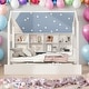 preview thumbnail 1 of 25, Modern Twin Size House Bed Kids Bed with Trundle and Shelf,Solid Construction White