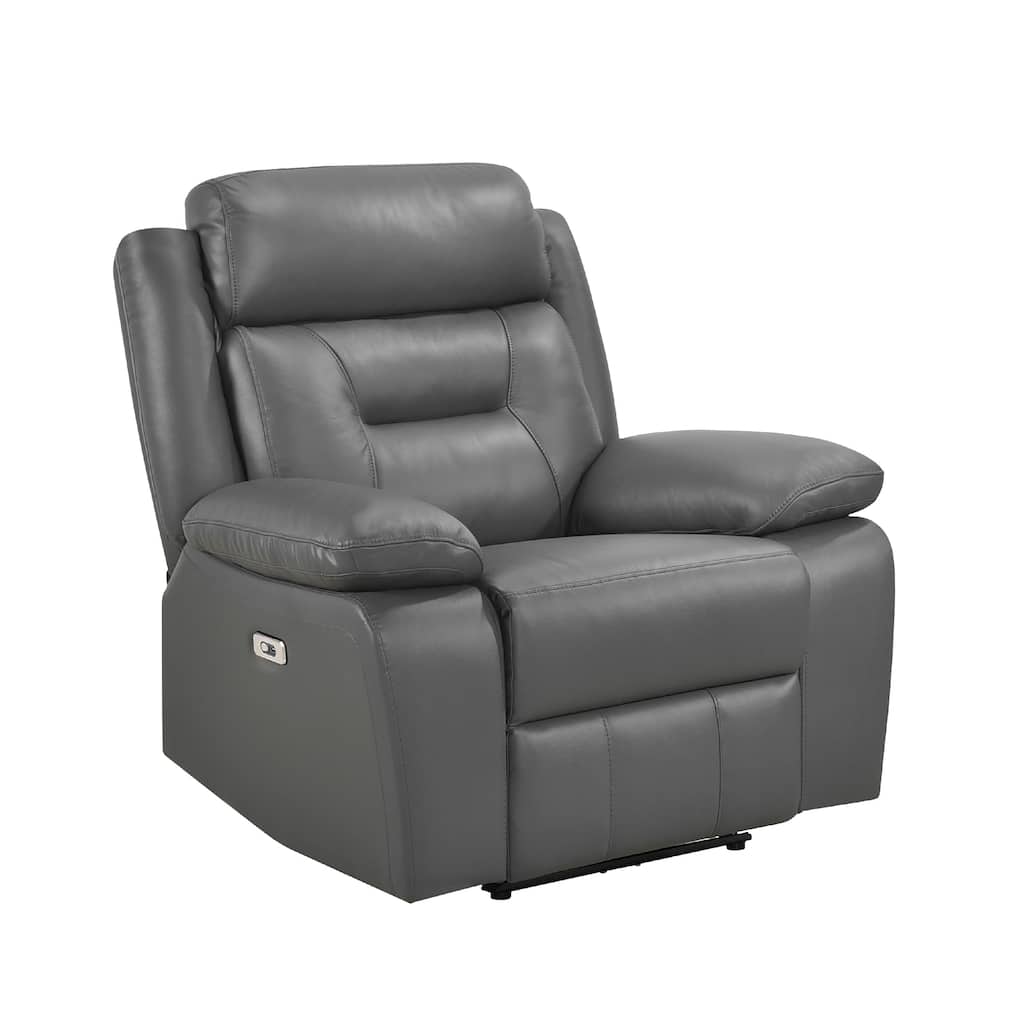 Conia Power Reclining Chair, Dark Gray Top Grain Leather, USB Port