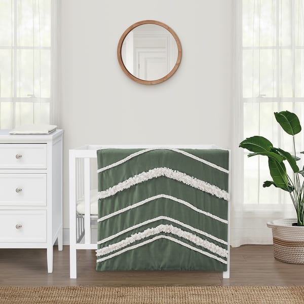 slide 2 of 6, Sweet Jojo Designs Dark Green Boho Chic Boy Girl Gender Neutral Unisex 3pc Mini Crib Bedding Set Hunter Ivory Bohemian Farmhouse