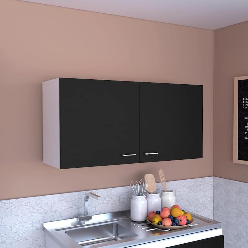 Wall Cabinet with Two Doors, Two Internal Shelves, Space-Efficient Storage - 39.3X12.6 in - black + Particle Board