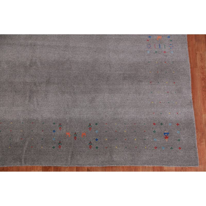 Hand Knotted Oriental 100% Wool Carpet Tribal Tribal Greys & Charcoal Gabbeh Area Rug - 12' 3'' X 8' 11''