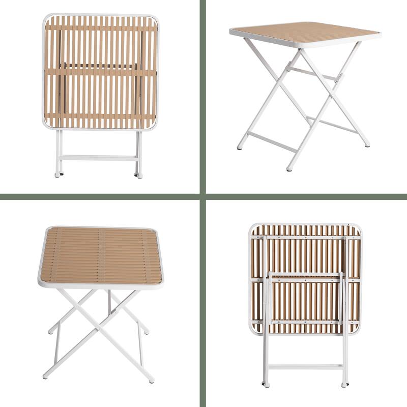 BNK 28 Inch Folding Polypropylene Square Table With Metal Legs, Indoor and Outdoor Multi-Functional Table