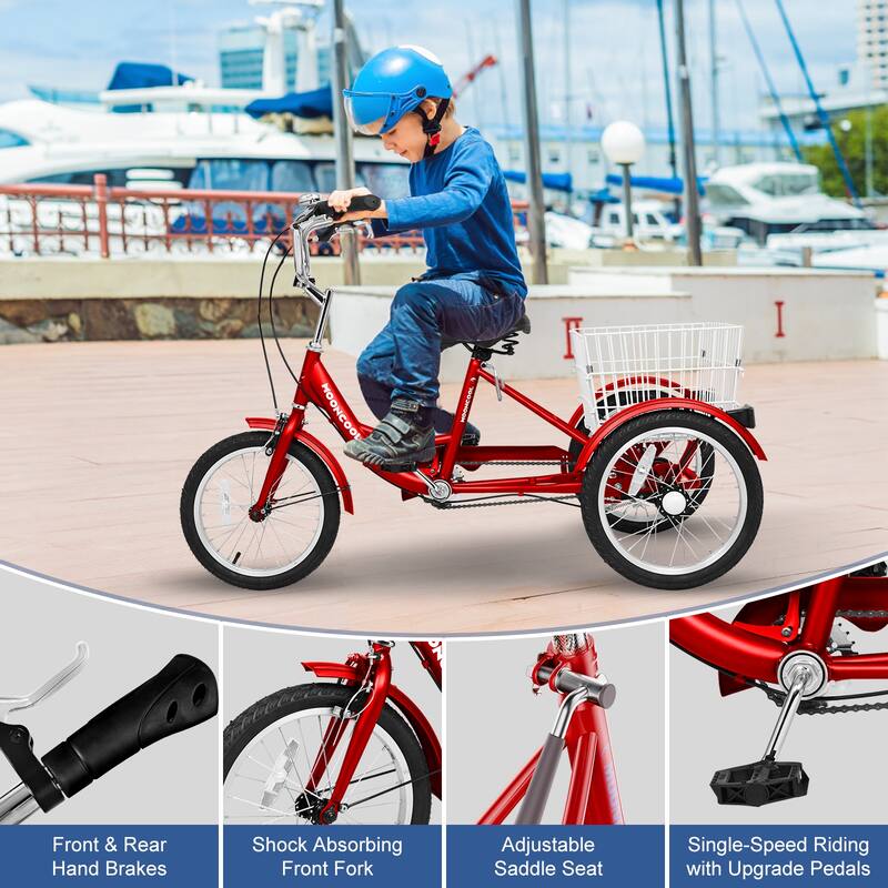 Docred 16" and 24" Tricycle 1-Speed 3 Wheel Trike Bike with Basket