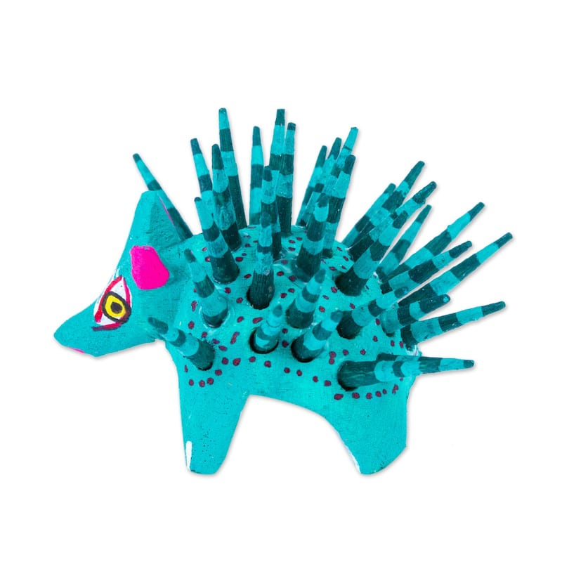 Novica Handmade Cute Porcupine In Jade Wood Alebrije Figurine