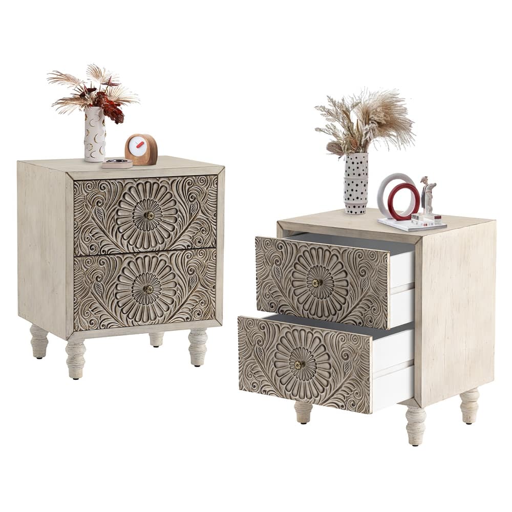 COSIEST Mid-Century Modern Nightstands with Drawer (Set of 2)