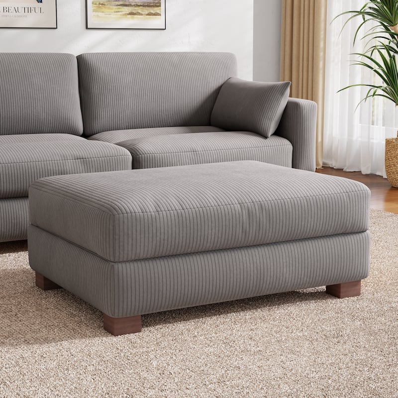 Modern Oversized striped Corduroy Ottoman - 17.6" H - Light Grey-Footstool