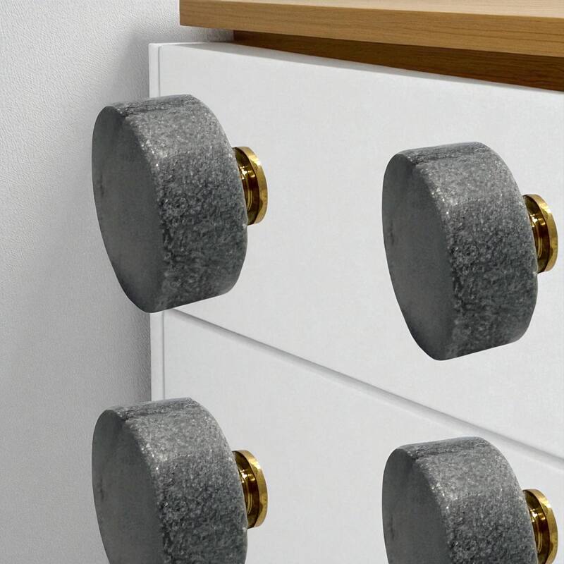 HomeRoots Set of Six Gray Stone Disc Shape Drawer Pull Knobs - 1.50 in. x 0.50 in. x 1.50 in. - Gray - 1.50 in. x 0.50 in.  x 1.50 in.