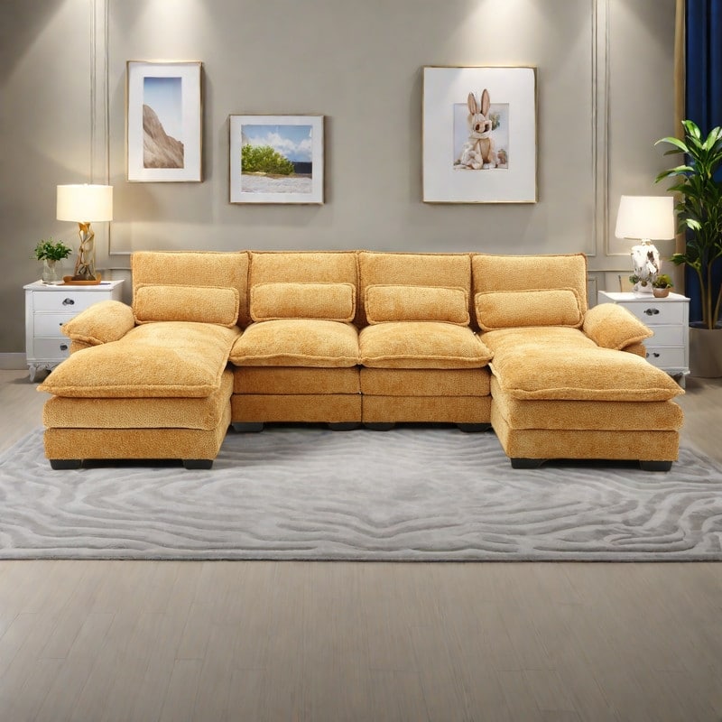 110.63" Boucle U-Shape Sectional Sofa with Reversible Design and High-Density Foam Cushions