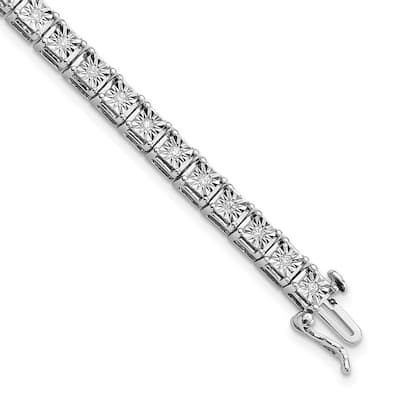 Curata 925 Sterling Silver Polished Box Catch Closure Diamond Square Link Bracelet