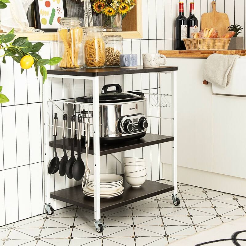 3-Tier Kitchen Baker's Rack Microwave Oven Storage Cart with Hooks - 23.5" x 16" x 29" (L x W x H)