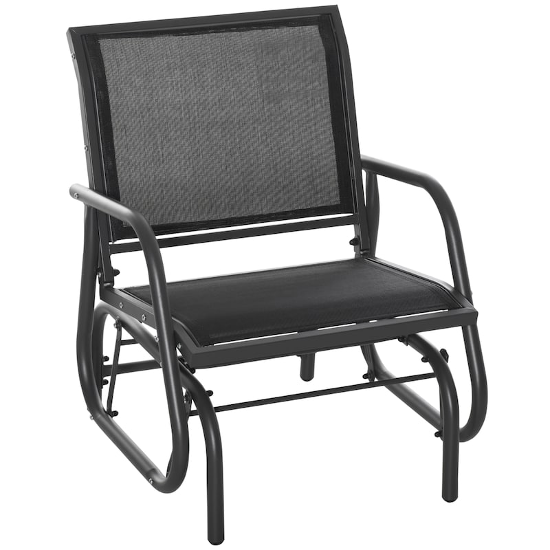 Outsunny Porch Glider, Swing Glider Chair with Breathable Mesh, Curved Armrests and Steel Frame for Garden, Poolside, Balcony - Black
