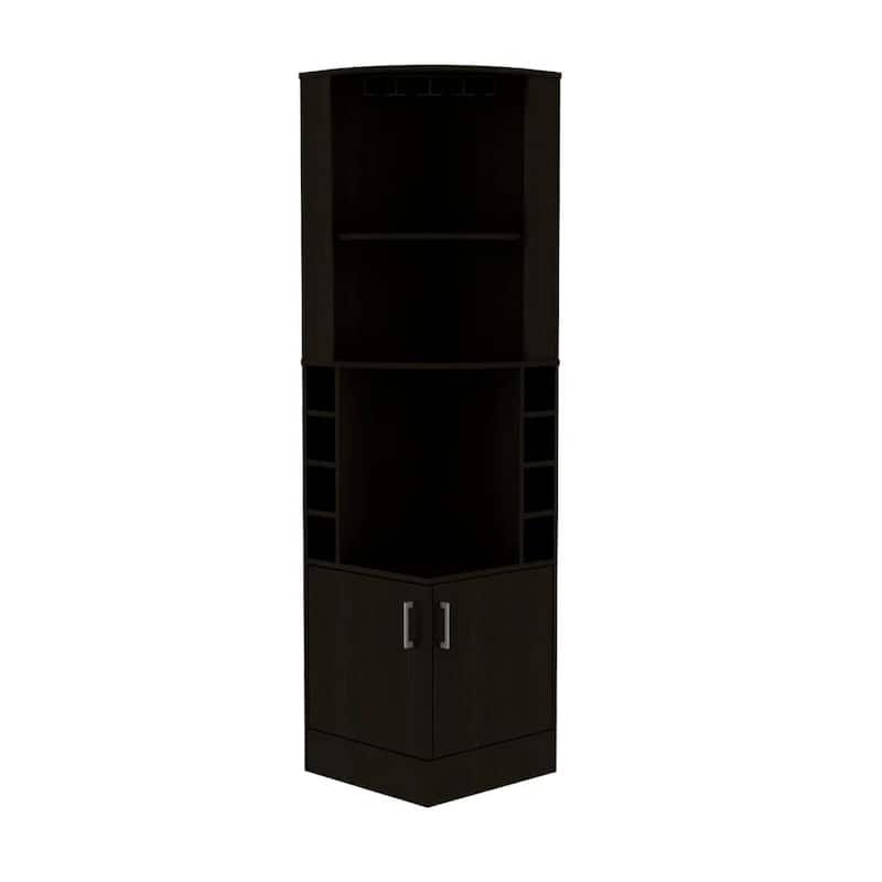 HomeRoots 71" Black Wood Corner Bar Cabinet With Two Doors