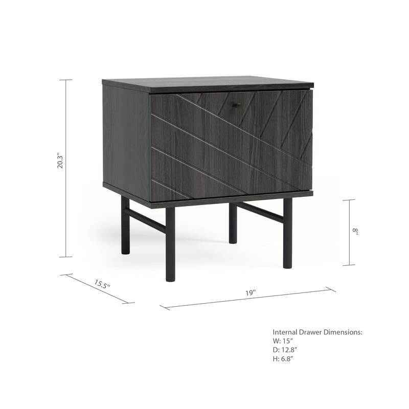 Studio London Amara Side Table - Oak Effect with Drawer and Steel Legs