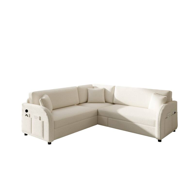 85.1" Teddy Upholstered Sofa with Pull-Out Bed and USB Port