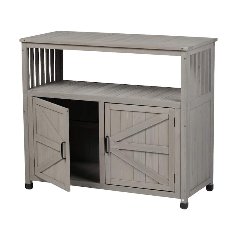 GDFStudio - Harbor Outdoor Solid Fir Wood Storage Bar Table with Slatted Design