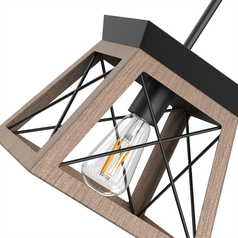 YANSUN Dark Wood Industrial Pendant Light with Iron Rods, Vintage Design