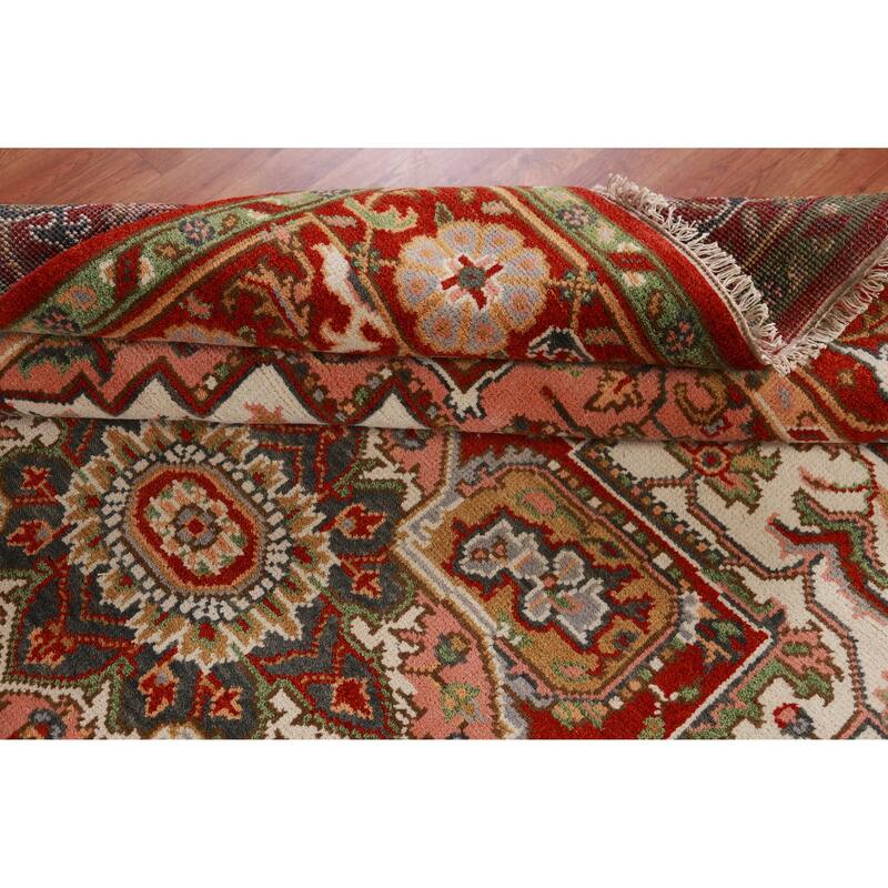 Hand Knotted Oriental 100% Wool Carpet Traditional Medallion Beige & Ivories Heriz (serapi) Area Rug - 9' 11'' X 8' 0''