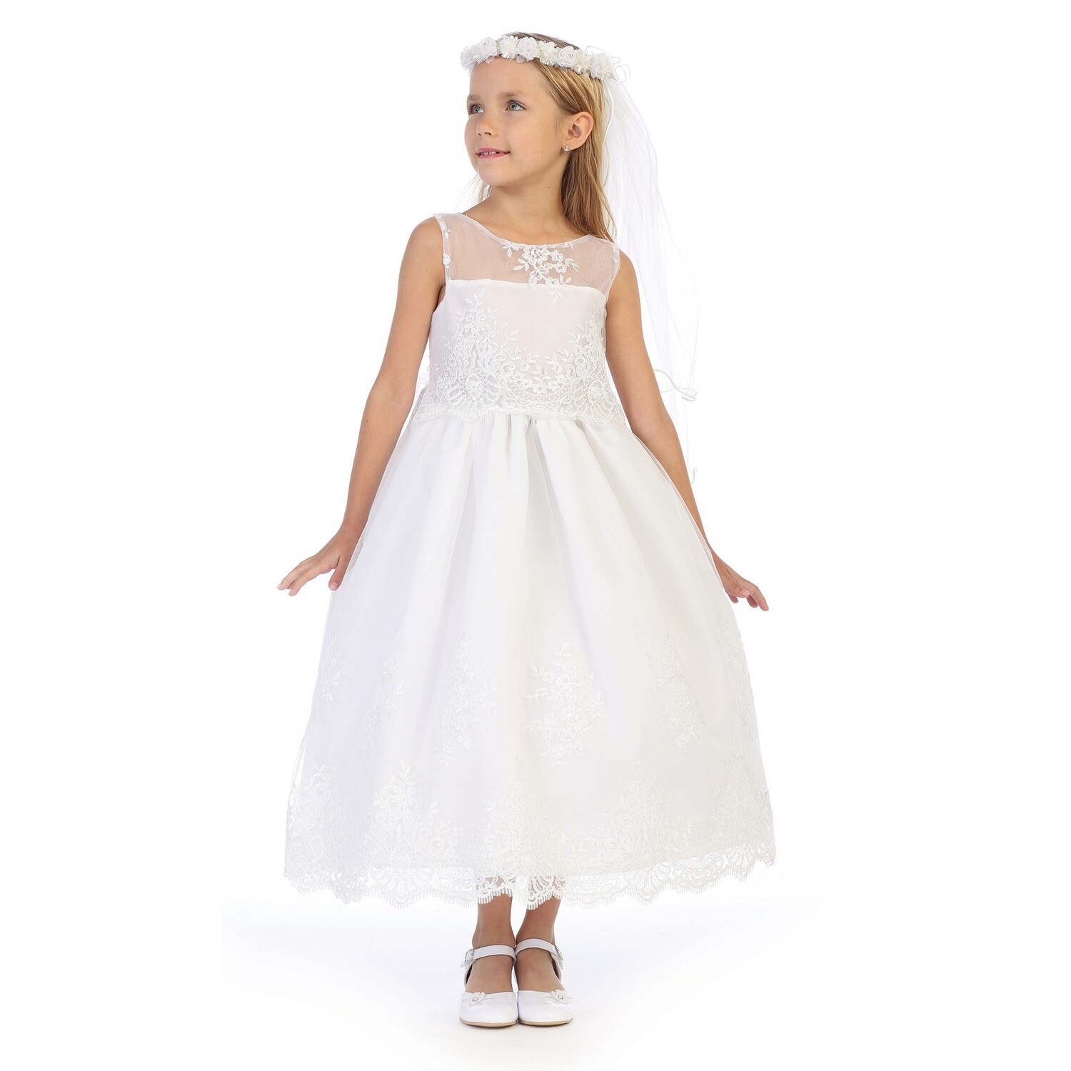white lace applique dress