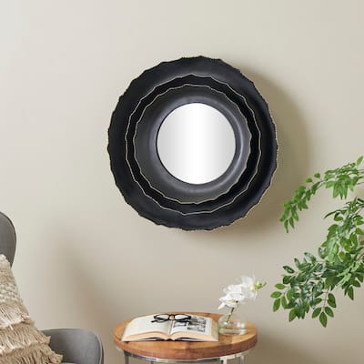 Black Metal Layered Frame Floral Room Wall Mirror with Layered Floral Frame
