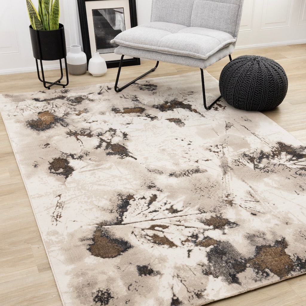 Zuri Collection - Soft Polyester Textured Pile Cream Taupe Area Rug
