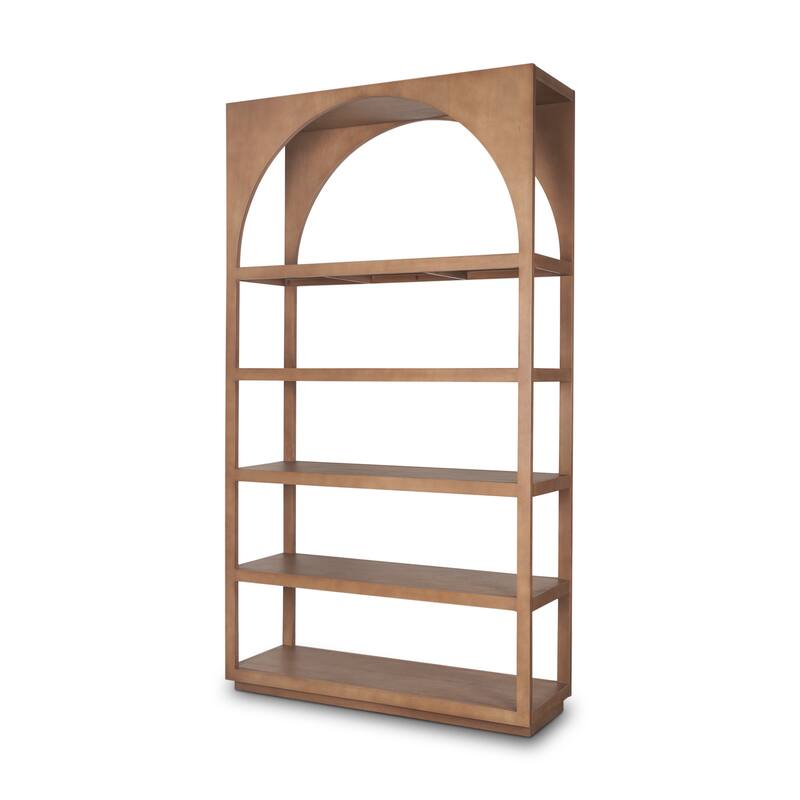 HomeRoots 47" Brown Arched Solid Wood Five Tier Bookcase