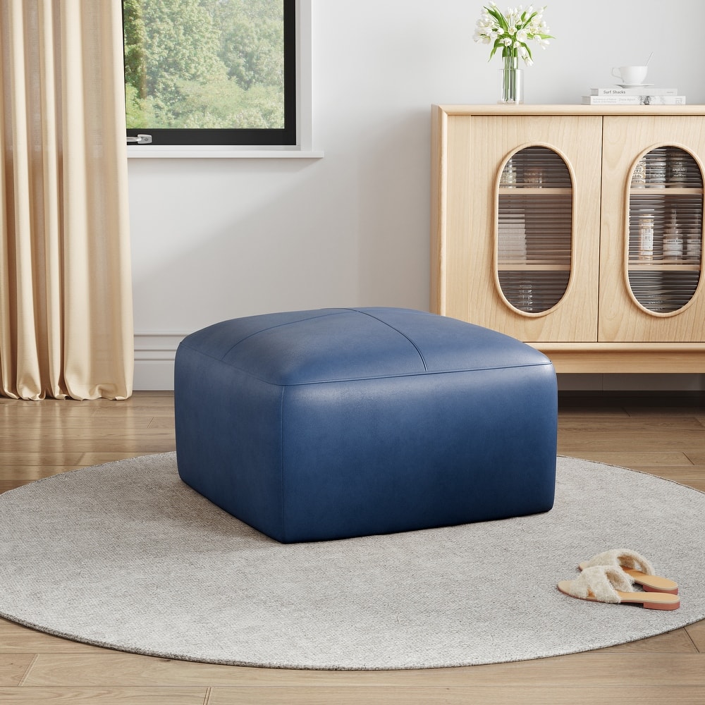 Upholstered Genuine Leather Ottoman for Living Room and Bedroom