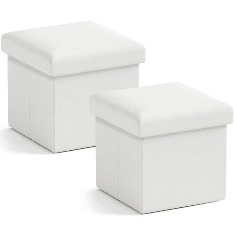 2 Pack Small Foldable Square Storage Ottoman Cube - White