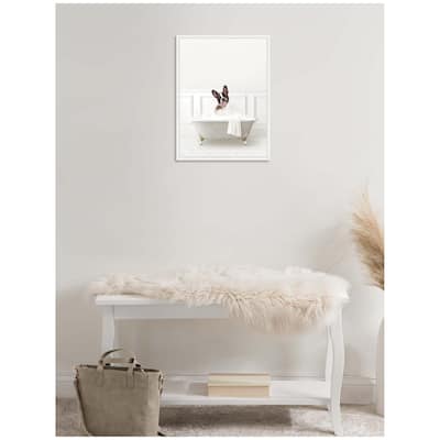 Kate and Laurel Sylvie French Bulldog in White Bathtub Framed Canvas by Amy Peterson