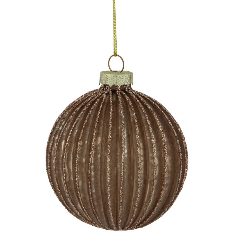 4ct Champagne Chocolate Glittered Ball Christmas Ornaments 3" 80mm