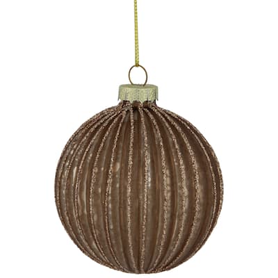 4ct Champagne Chocolate Glittered Ball Christmas Ornaments 3" 80mm