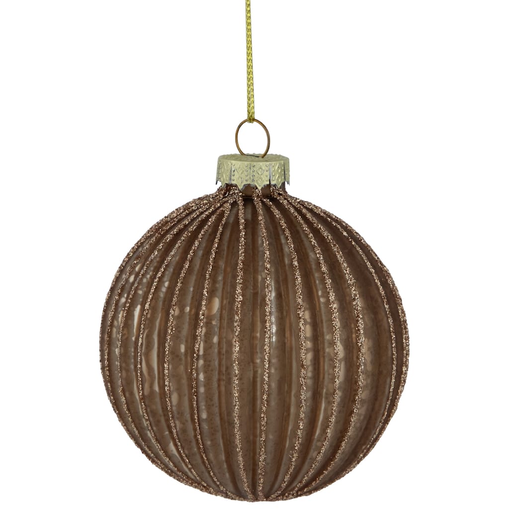 4ct Champagne Chocolate Glittered Ball Christmas Ornaments 3" 80mm