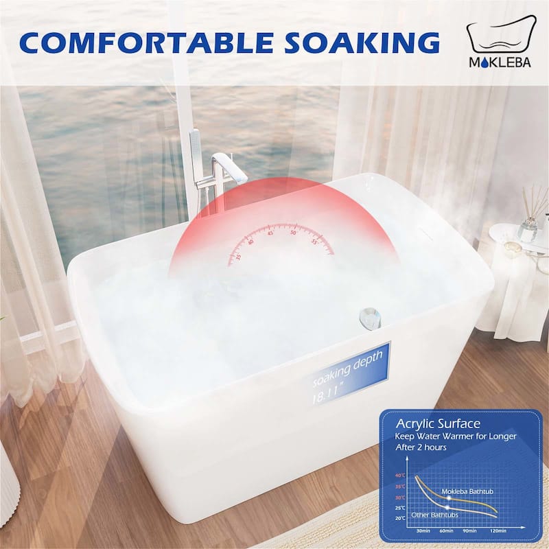 47 in. Acrylic Freestanding Flatbottom Japanese Soaking Bathtub Not-Whirlpool SPA Tub with Pedestal