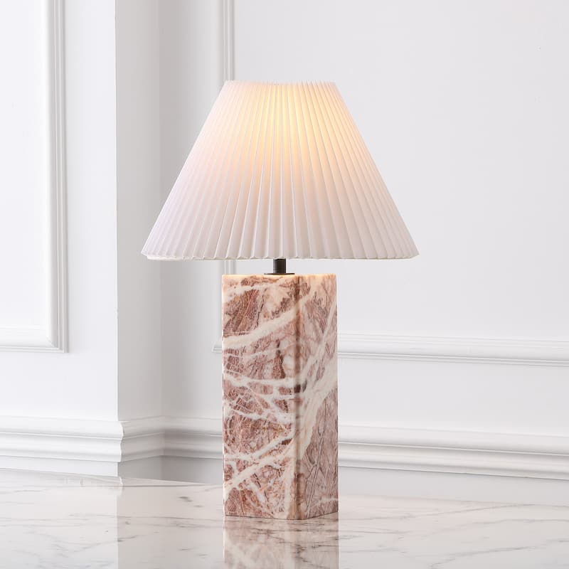 SAFAVIEH Couture Mackenzie Square Marble Table Lamp - 16"W x 16"D x 25"H - Tan/White