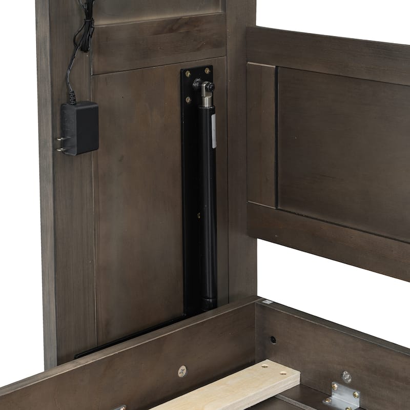 Twin Size Wall Murphy Bed Chest with LED Lights, Wood Hideaway Wall Bed Cabinet, Foldable into a Cabinet