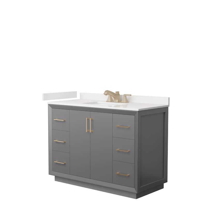 Strada 48-inch Single Vanity, Quartz Top - Dark Gray, Bronze Trim, White Quartz Top