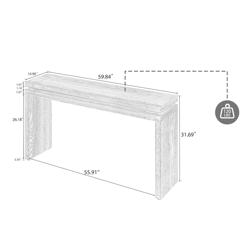 60'' Farmhouse Console Table - Retro Wooden Entryway Table with Double Board Suspension Design