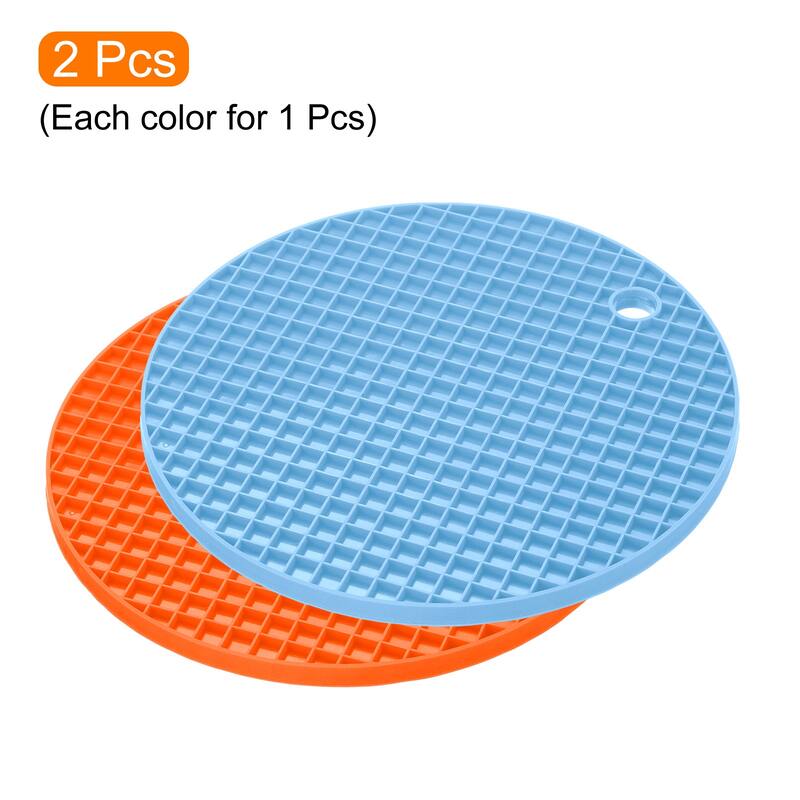 Silicone Trivet Mats 2pcs, Round Hot Pan Pads Drying Mat - Orange, Light Blue - Orange, Light Blue