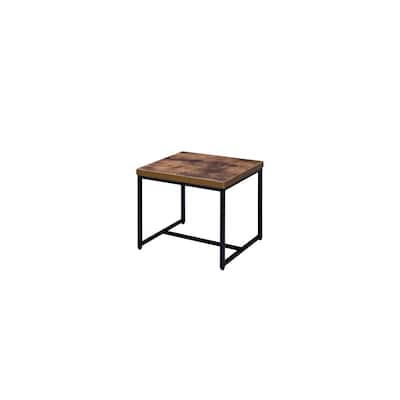 19" Modern Brown and Black Metal Side End Table with Sled Base Perfect for Living Room or Bedroom - 19" H x 22" W x 19" D