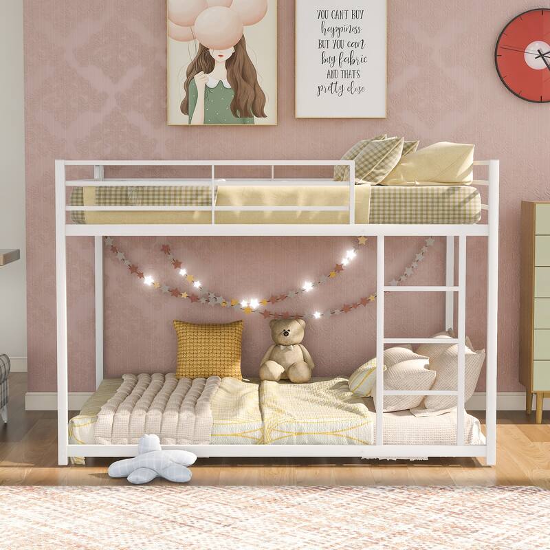 Metal Bunk Bed, Low Bunk Bed with Ladder
