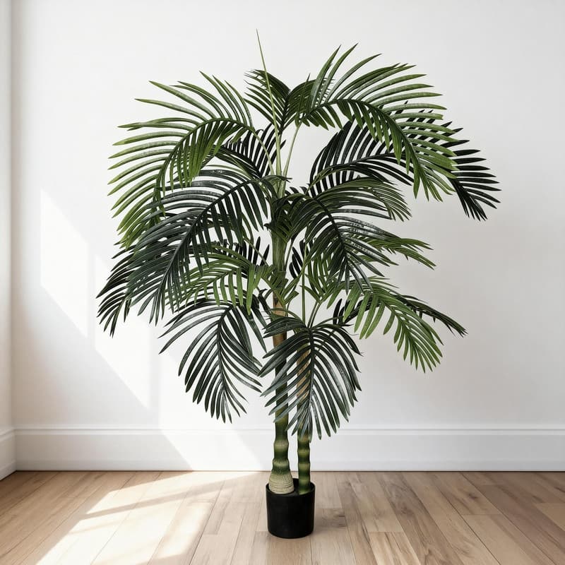 Lush Black Pot Golden Cane Palm - Lifelike Tropical Faux Plant for Indoor & Outdoor Spaces