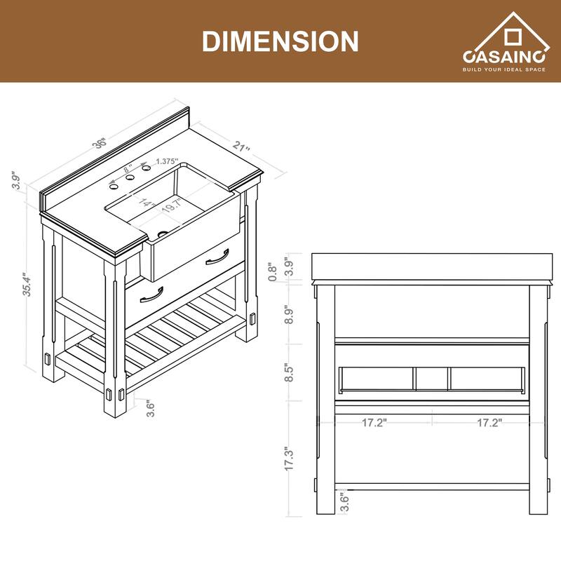 CASAINC 36"48"60" Farmhouse Bathroom Vanity with Sink in White