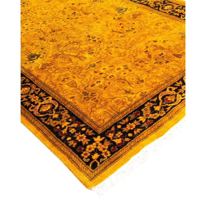 Overton Hand Knotted Wool Vintage Inspired Modern Contemporary Overdyed Gold Runner Rug - 2' 7" x 12' 3"