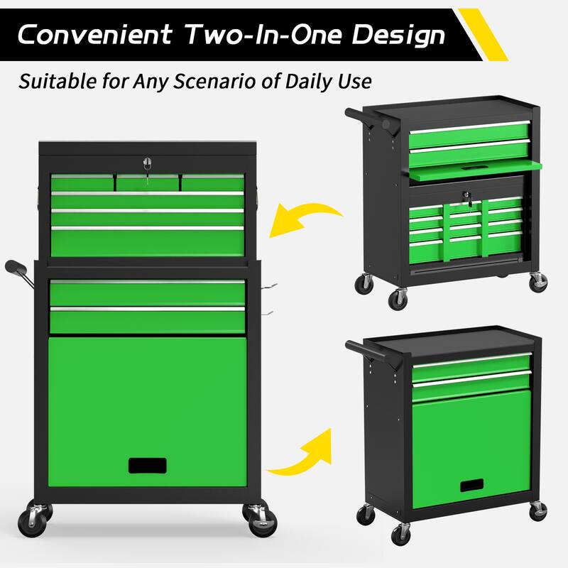 8-Drawer Rolling Tool Storage Cabinet with Detachable Top Tool Box