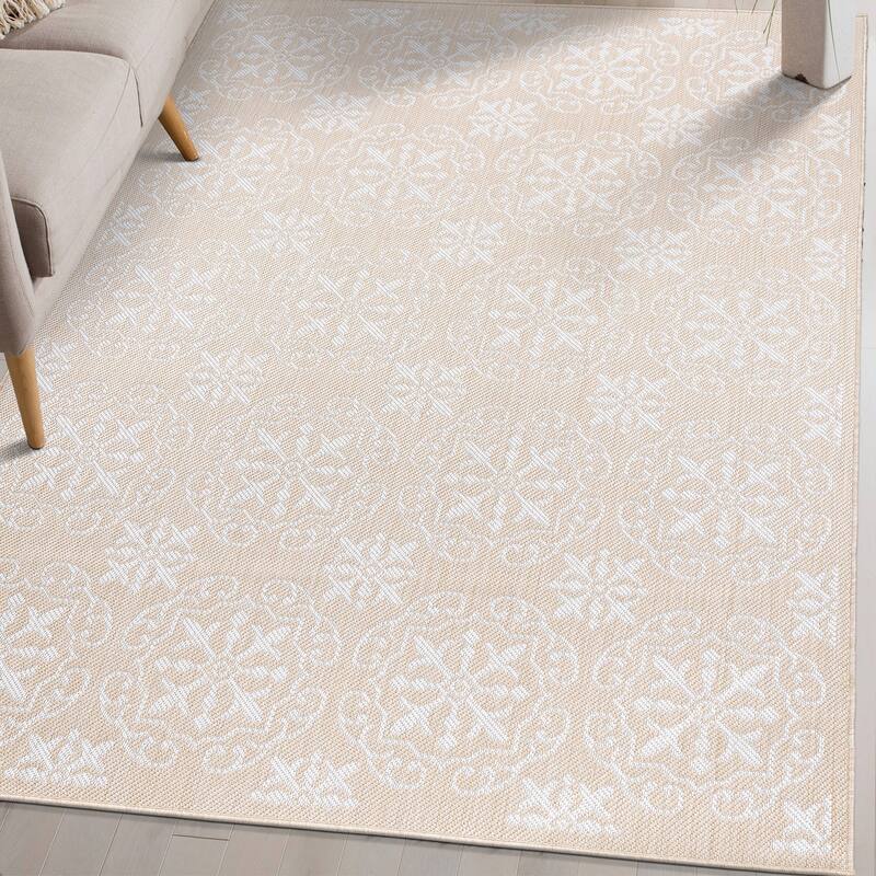 World Rug Gallery Transitional Geometric Textured Flat Weave Indoor/Outdoor Area Rug