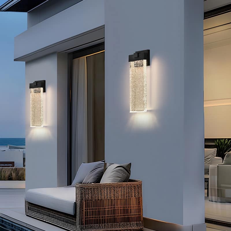 1-pack Modern Outdoor Wall Light Fixture, Weatherproof LED Wall Sconce with Bubble Crystal, Black Finish, Porch,Patio, Garden