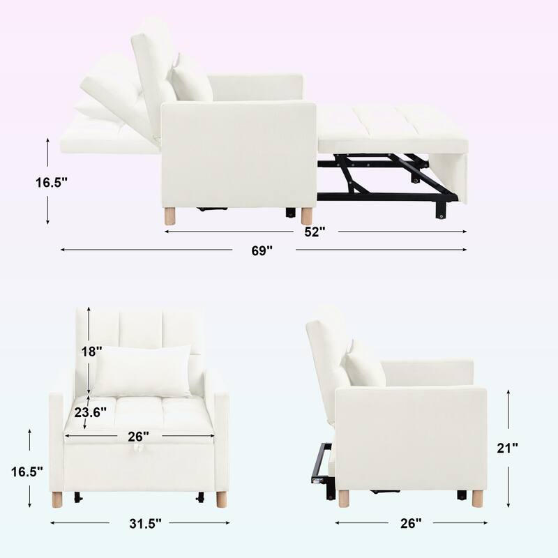 Modern Convertible Sleeper Sofa Chair Bed with Pillow