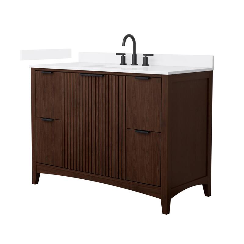 Wyndham Collection WCF9191-48S-VCA-US3MXX Palmilla 48" Free Standing - Dark Walnut / White Cultured Marble Top / Matte