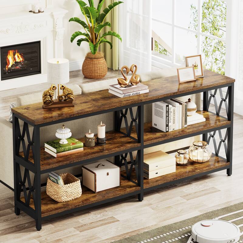 3-Tier Console Table , 70.9-in Industrial Sofa Table, Long Foyer Table Entryway Table