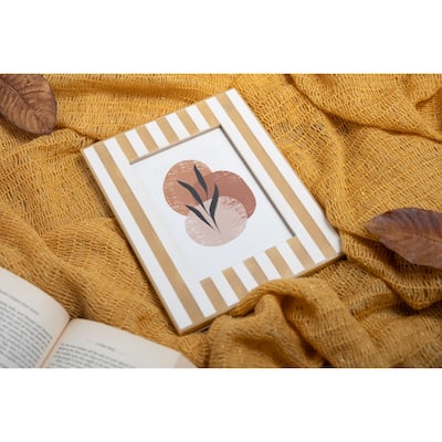 Striped Rectangular Picture Frame - for 4" x 6" Photo - Beige and White