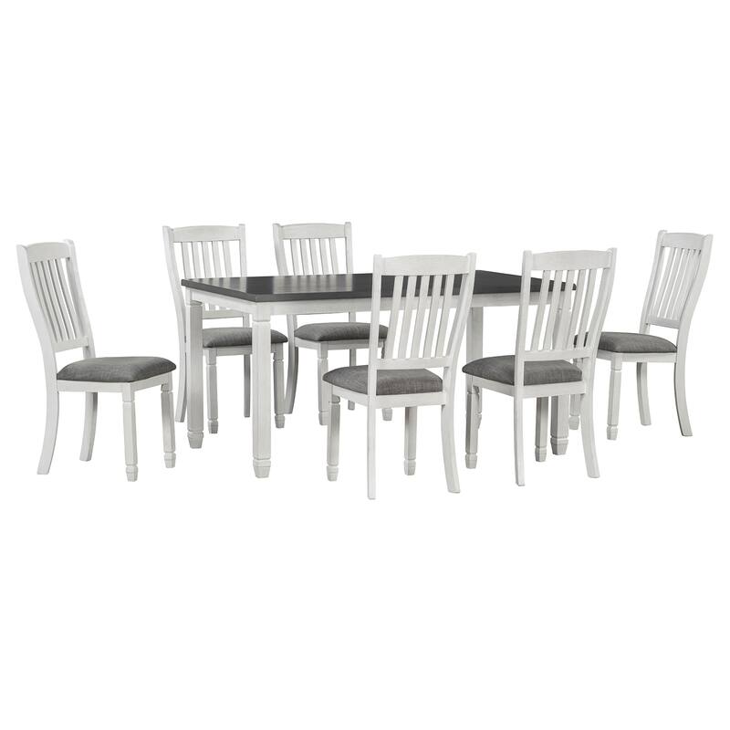 7 Piece Wood Dining Table Set with 6 Upholstered Chairs and Legs